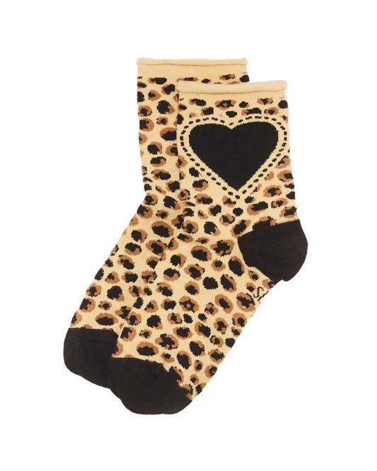 Leopard Heart Cotton Blend Socks