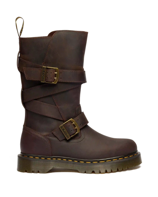 Anistone Two Strap Crazy Horse Leather Biker Boots
