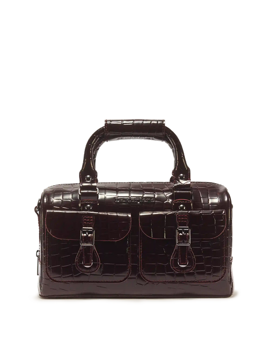 Top Handle Croc Emboss Leather Bag